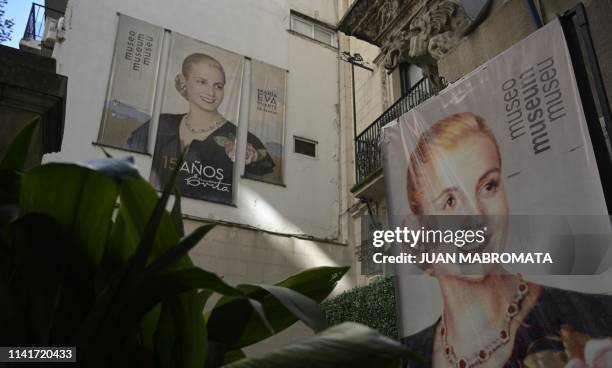 Entrance of the the Evita Museum, in Buenos Aires on May 6, 2019. May 7th marks the 100th anniversary of Eva Duarte de Peron's birth, who was called...