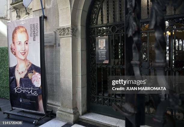 Entrance of the the Evita Museum, in Buenos Aires on May 6, 2019. - May 7th marks the 100th anniversary of Eva Duarte de Peron's birth, who was...