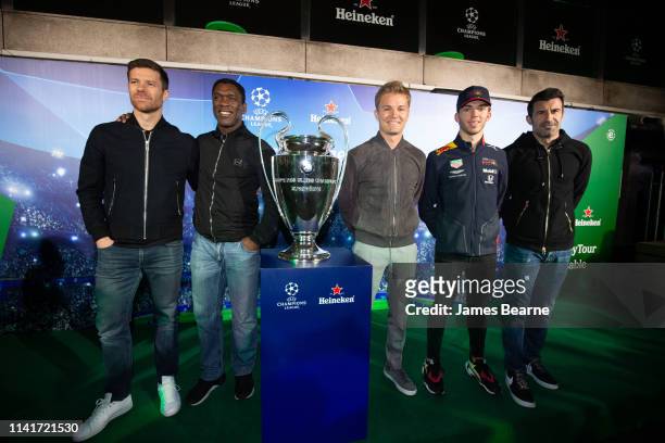 Pierre Gasly of France and Red Bull Racing, 2016 F1 World Drivers Champion Nico Rosberg, Luis Figo, Clarence Seedorf and Xabi Alonso take part in a...
