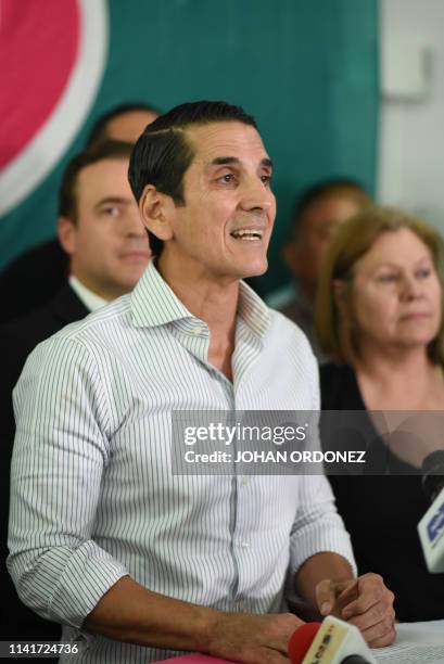 Panamanian presidential candidate for the Cambio Democratico party, Romulo Roux, delivers a press conference in Panama City on May 6, 2019. -...