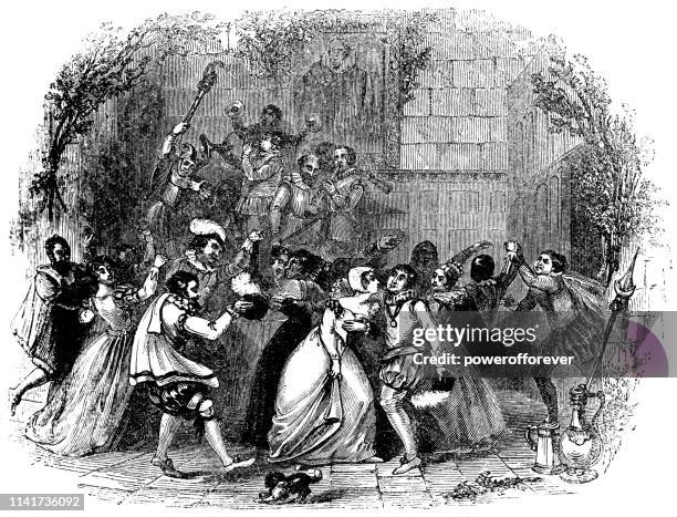 people dancing the branle - 16th century - bran stock illustrations