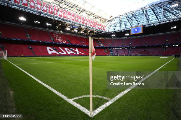 General view inside the stadium ahead of the UEFA Champions League Quarter Final first leg match between Ajax and Juventus at Johan Cruyff Arena on...