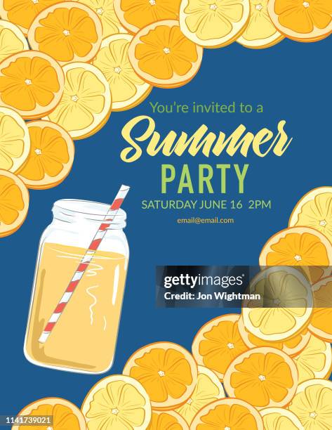 summer party invitation template with citrus - mason jar stock illustrations