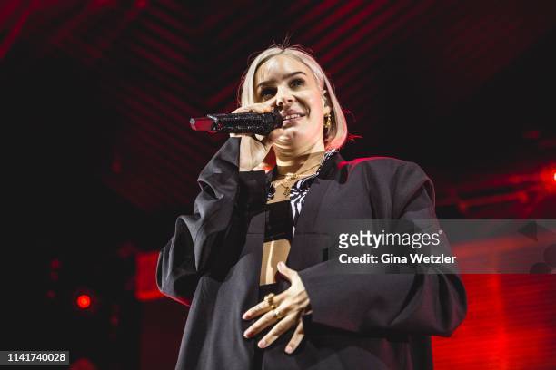 English singer Anne-Marie performs live onstage during a concert at Tempodrom on May 6, 2019 in Berlin, Germany.