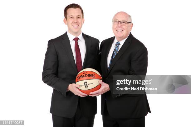 Eric Thibault and Head Coach Mike Thibault of the Washington Mystics poses for a portrait during the 2019 WNBA Media Day at the St. Elizabeths East...