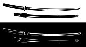 black and white samurai katana sword vector design