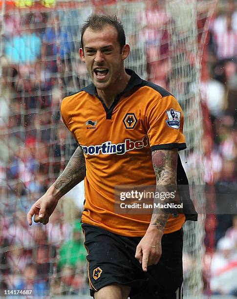 Steven Fletcher of Wolverhampton Wanderers celebrates after he scores during the Barclays Premier League match between Sunderland and Wolverhampton...