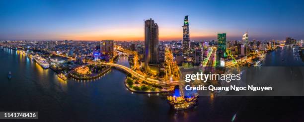 aerial view of center ho chi minh city, vietnam - saigon river fotografías e imágenes de stock