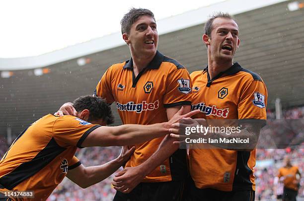 Steven Fletcher of Wolverhampton Wanderers celebrates after scoring during the Barclays Premier League match between Sunderland and Wolverhampton...