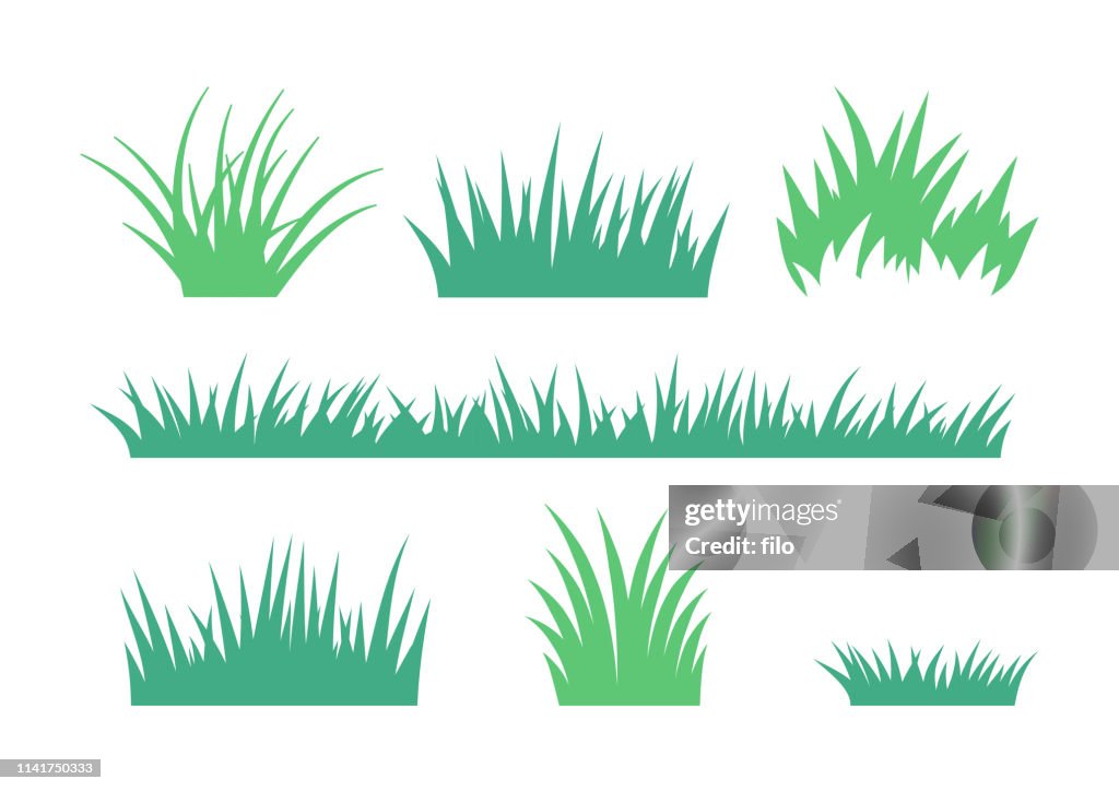 Växande gräs och odlad Lawn silhuetter och symboler