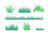 Growing Grass and Cultivated Lawn Silhouettes and Symbols