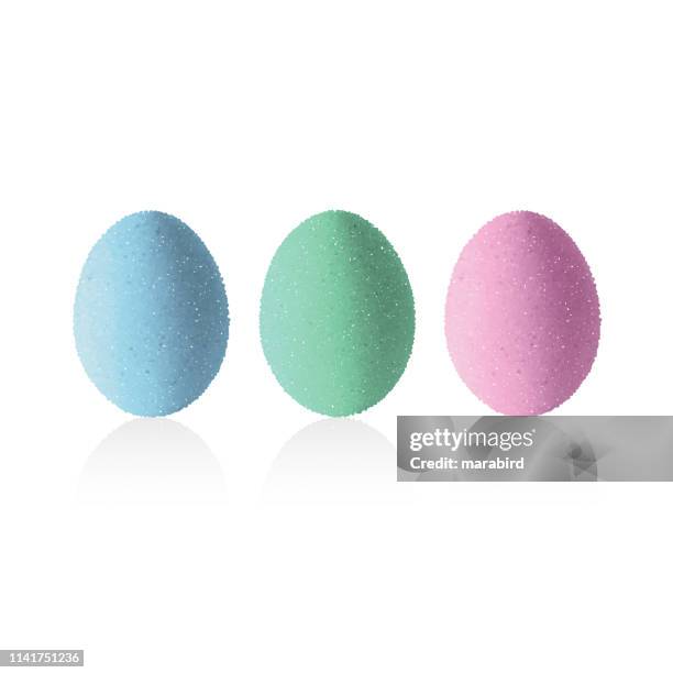 three colorful easter eggs - hello april stock illustrations