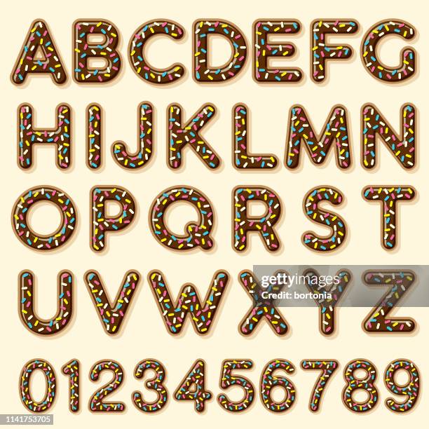 verglaste schokolade donut alphabet - 3 d letters stock-grafiken, -clipart, -cartoons und -symbole