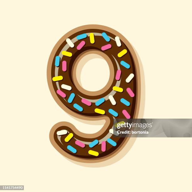 ilustrações, clipart, desenhos animados e ícones de número de donut de chocolate vitrificado - coberto de camada lustrosa