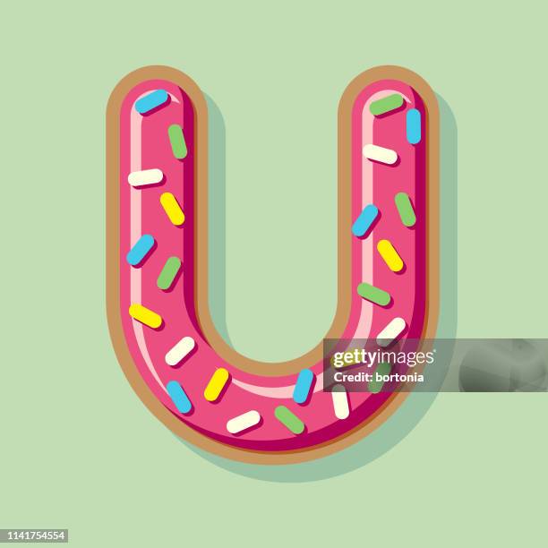 glazed strawberry donut letter - letter u stock illustrations