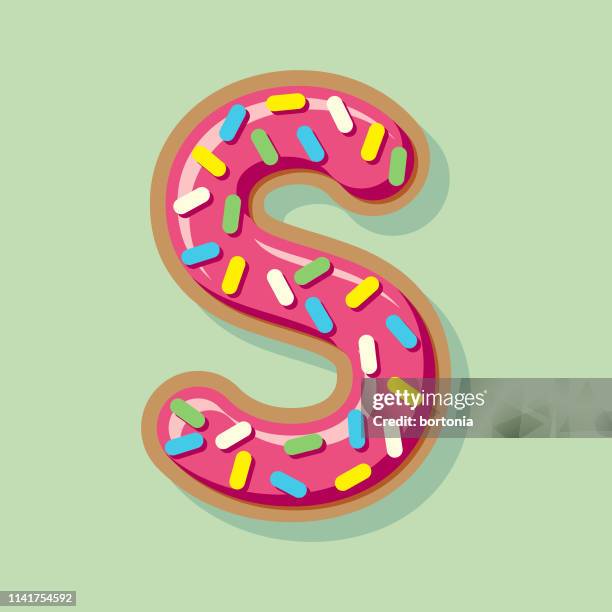 ilustrações de stock, clip art, desenhos animados e ícones de glazed strawberry donut letter - s