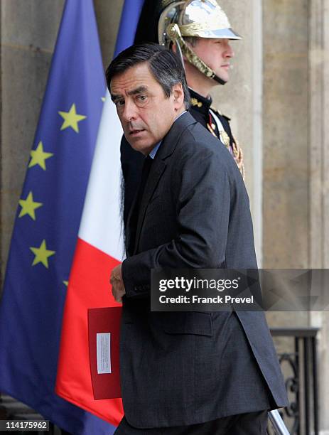 French Prime Minister, Francois Fillon arrives before a meeting with French President, Nicolas Sarkozy and Mahmoud Jibril, Prime Minister of the...