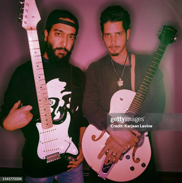 Singer/guitarist Chris Cornell and guitarist Kim Thayil of Soundgarden pose for a portrait on December 1, 1993 in New York City, New York.