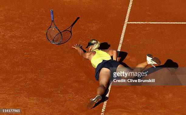 Maria Sharapova of Russia falls during her semi final match against Caroline Wozniacki of Denmark during day seven of the Internazoinali BNL D'Italia...