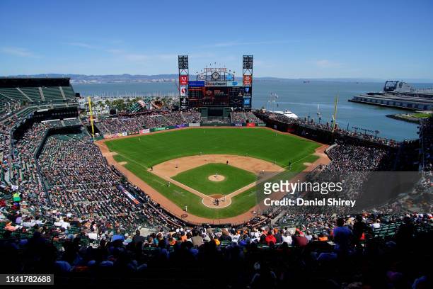General view of Oracle Park during the game between the San Francisco Giants and the San Diego Padres on April 10, 2019 in San Francisco, California.