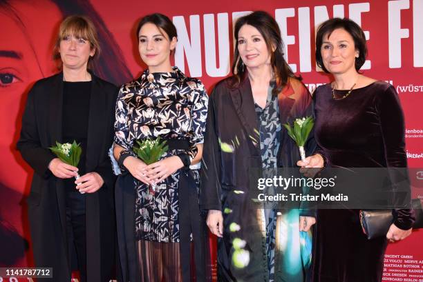 Sherry Hormann, Almila Bagriacik, Iris Berben and Sandra Maischberger attend the 'Nur eine Frau' premiere at Kino International movie theater on May...