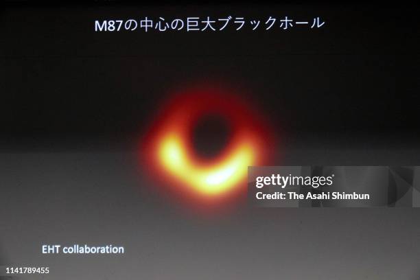 The National Astronomical Observatory of Japan Professor Mareki Honma speaks during a press conference on April 10, 2019 in Tokyo, Japan. A network...
