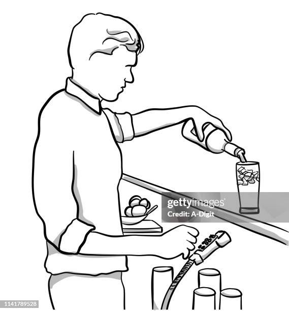 bartender job - ice cubes white background stock illustrations
