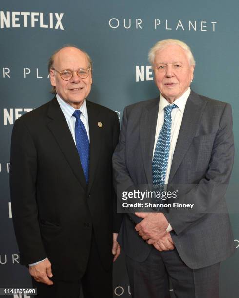 Congressman Steve Cohen and Sir David Attenborough attend the Washington, DC premiere of Netflix's "Our Planet" at Smithsonian's National Museum of...