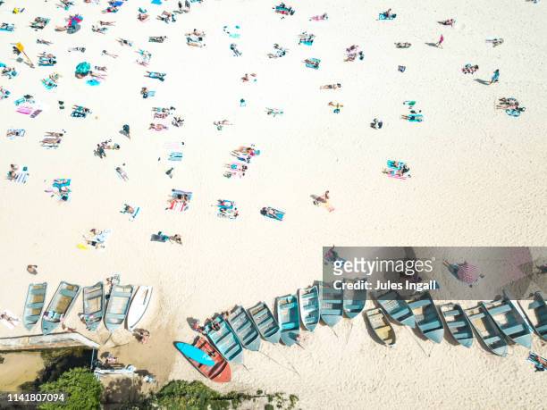 aerial drone view of beach with abandoned boats - coogee beach imagens e fotografias de stock
