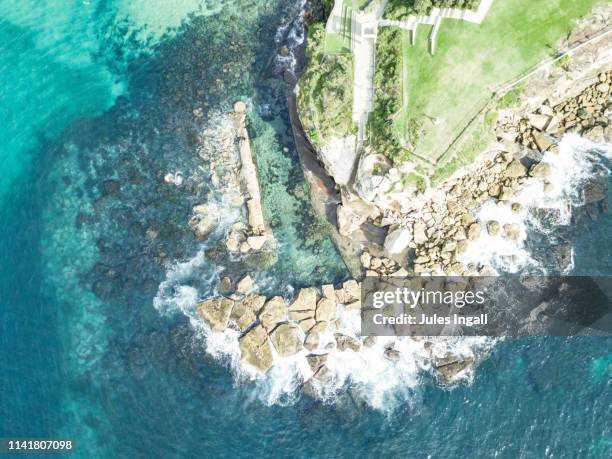 aerial view of the beach headland & rockpools - coogee stock-fotos und bilder