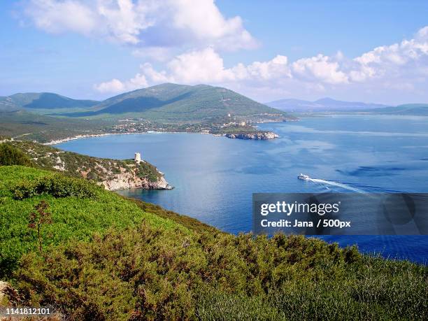 porto conte is the most beautiful gulf on the northwest coast of the island of sardinia italy - alghero stock pictures, royalty-free photos & images