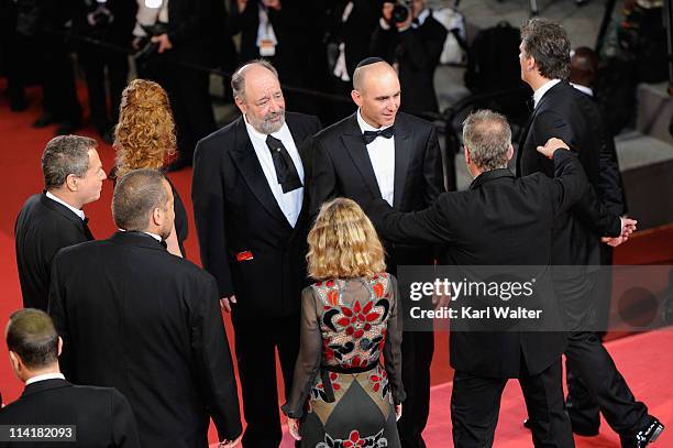 Micah Lewensohn and Director Joseph Cedar attend the "Hearat Shulayim" premiere at the Palais des Festivals during the 64th Cannes Film Festival on...