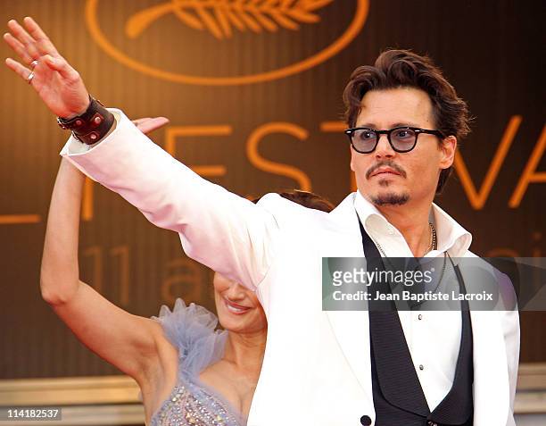 Penelope Cruz and Johnny Depp attend the "Pirates of the Caribbean: On Stranger Tides" Premiere during the 64th Annual Cannes Film Festival at Palais...