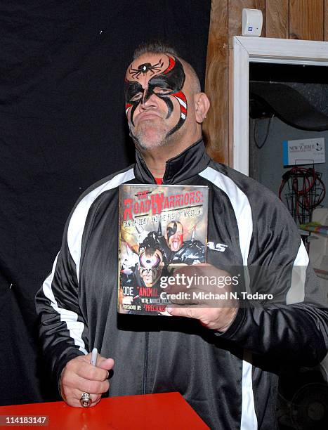 Road Warrior Animal promotes "Road Warriors: Danger, Death And The Rush Of Wrestling" at Bookends Bookstore on May 14, 2011 in Ridgewood, New Jersey.