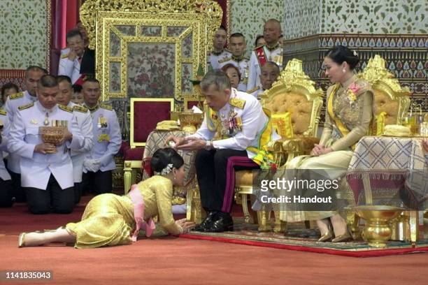 Handout photo from the Public Relations for the Coronation of King Rama X showing Thai King Maha Vajiralongkorn during the coronation ceremony at the...