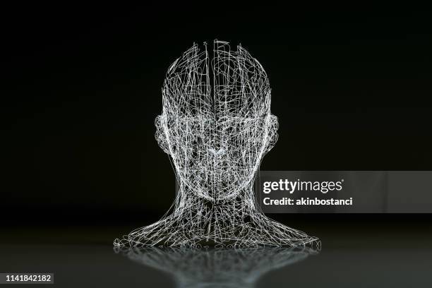 3d bedrade vorm cyborg hoofd - menselijk hoofd stockfoto's en -beelden