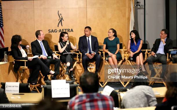 Moderator Colleen Williams, Chairman U.S. House of Representatives Intelligence Committee Adam Schiff, actress Alyssa Milano, SAG-AFTRA National...