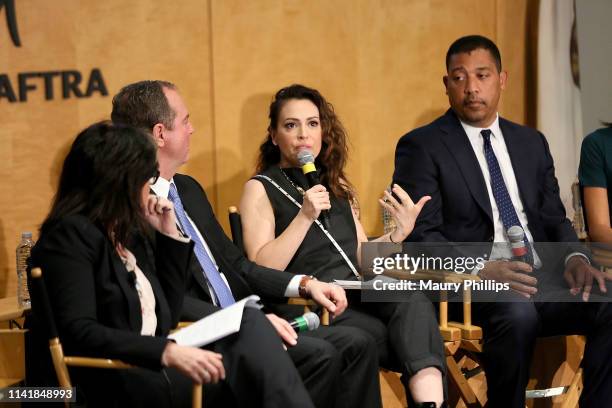 Moderator Colleen Williams, Chairman U.S. House of Representatives Intelligence Committee Adam Schiff, actress Alyssa Milano and SAG-AFTRA National...