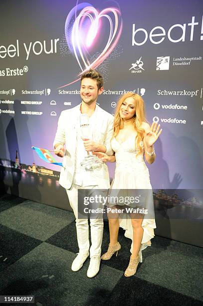 The winner of the Eurovision Song Contest 2011, Eldar Gasimov and Nigar Jamal of Ell/Nikki of Azerbaidjan attend the winner's press conference at the...