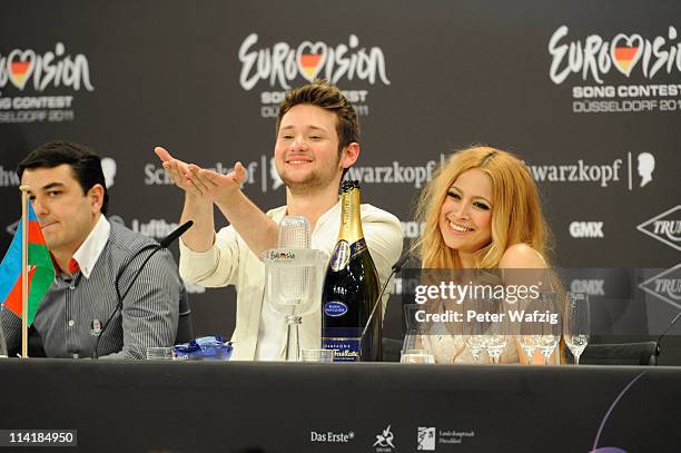 The winner of the Eurovision Song Contest 2011, Eldar Gasimov and Nigar Jamal of Ell/Nikki of Azerbaidjan attend the winner's press conference at the...