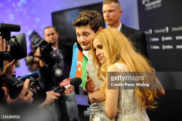 The winner of the Eurovision Song Contest 2011, Eldar Gasimov and Nigar Jamal of Ell/Nikki of Azerbaidjan attend the winner's press conference at the...
