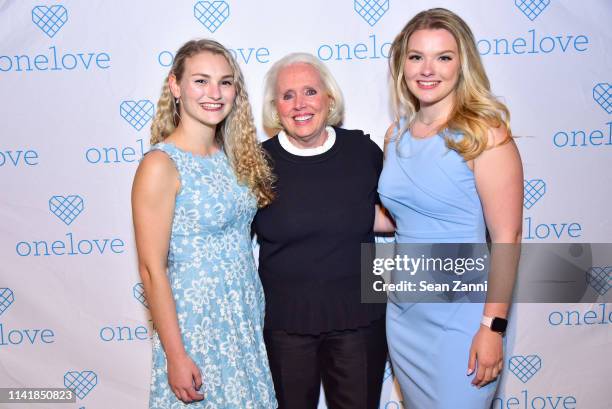Kelsey Kempner, Sharon Love and Julia Hussey attend The One Love Foundation's One Night for One Love at Cipriani 42nd Street on April 10, 2019 in New...