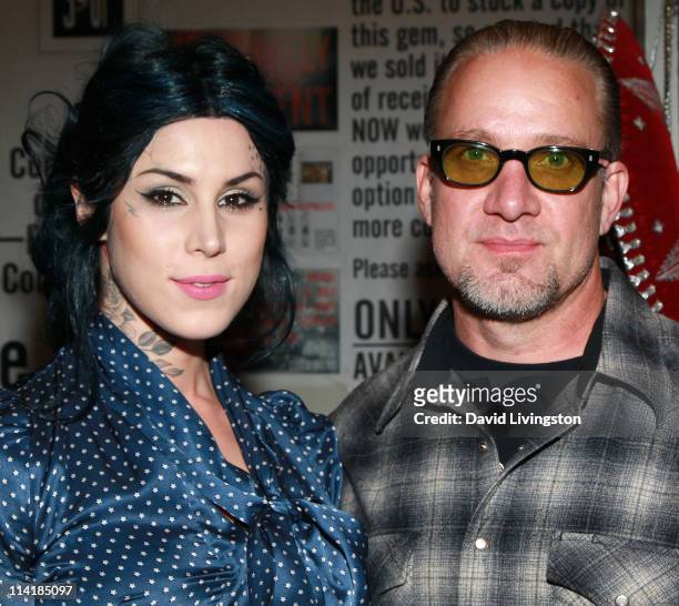 Personalities Kat Von D and Jesse James attend a signing for Jesse James' book "American Outlaw" at Book Soup on May 14, 2011 in West Hollywood,...