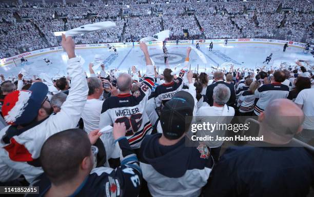 Winnipeg Jets fans bring on the 'whiteout' as the Winnipeg Jets took on the St. Louis Blues in Game One of the Western Conference First Round during...