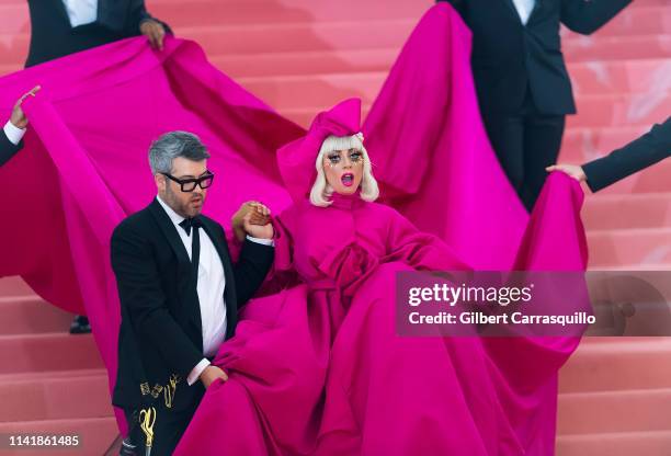 Fashion designer Brandon Maxwell and singer, songwriter and actress Lady Gaga are seen arriving to the 2019 Met Gala Celebrating Camp: Notes on...