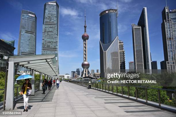 View of buildings in the financial district of Lujiazui in Shanghai on May 7, 2019.