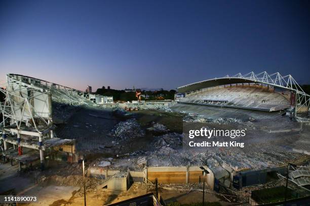 General scene of the demolition underway of Allianz Stadium on April 11, 2019 in Sydney, Australia. The stadium is currently being demolished ahead...