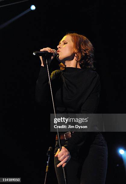 Singer Alison Moyet of Yazoo performs live on stage during the second night of Short Circuit Presents Mute 'A Festival Of Electronica' at The...