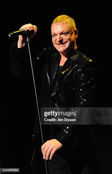 Singer Andy Bell of Erasure performs live on stage during the second night of Short Circuit Presents Mute 'A Festival Of Electronica' at The...