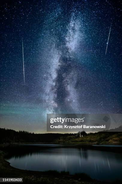 starry night, harz, germany - meteor stock-fotos und bilder